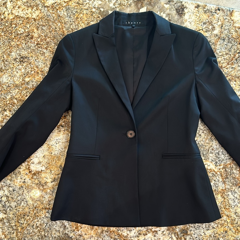 Theory Classic Slim Fit One-Button Tailored Black Blazer Size 00